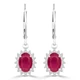 2 5/8 CTW Oval Red Ruby & Round Diamond Oval Halo Drop/Dangle Earrings in 14K White Gold (MDR220056)