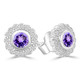 5/8 CTW Round Purple Amethyst & Round Diamond Floral Halo Bezel Set Stud Earrings in 14K White Gold (MDR220099)