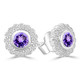 5/8 CTW Round Purple Amethyst & Round Diamond Floral Halo Bezel Set Stud Earrings in 14K White Gold (MDR220099)