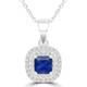 3/5 CTW Princess Blue Sapphire & Round Diamond Double Cushion Halo Pendant Necklace in 14K White Gold (MDR220162)