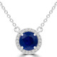 1 1/4 CTW Round Blue Sapphire & Round Diamond Halo Necklace in 14K White Gold (MDR220194)