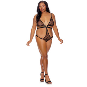 Black polka dot 2-Piece plus size Teddy Evolved Novelties Barely Bare Black polka dot 2-Piece plus size Teddy Evolved Novelties Barely Bare