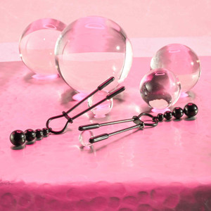 Beaded Nipple Clamps - Black Chrome from SELOPA by Evolved Novelties Beaded Nipple Clamps - Black Chrome from SELOPA by Evolved Novelties