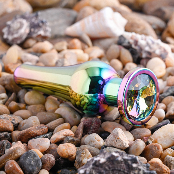 Evolved Novelties - Rainbow Metal Plug – Small - Small rainbow metal anal plug with gem lifestyle product photo