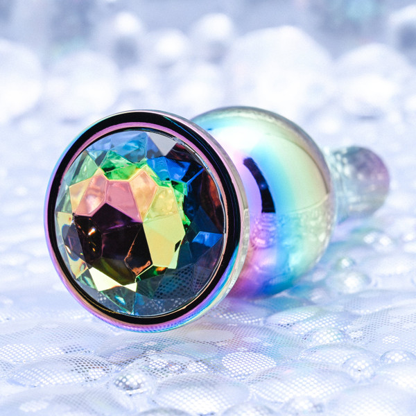Evolved Novelties - Rainbow Metal Plug - Large - Large rainbow metal anal plug with gem lifestyle product photo