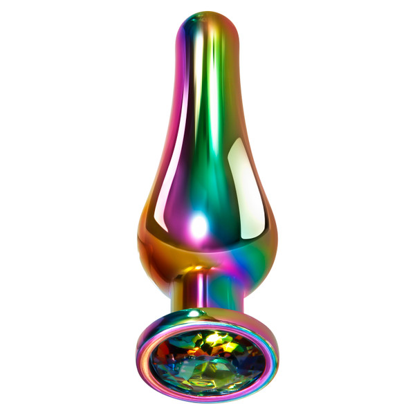 Evolved Novelties - Rainbow Metal Plug - Medium rainbow metal anal plug with gem lifestyle product photo