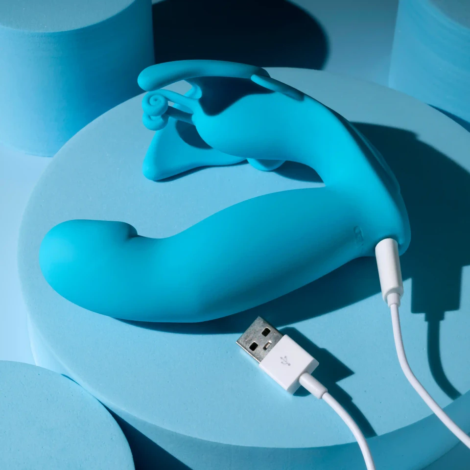 Evolved vibrator on its magnetic charging cable