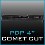 Showcasing Comet Cut Slide 4 inch for Walther PDP with side serrations and custom design.