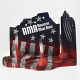 Slide display stand view directly from the front