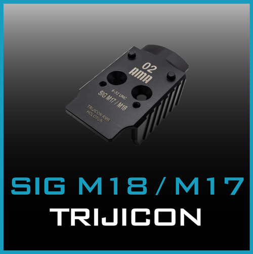 Trijicon/Holosun Adapter Plate for Sig Sauer M17/M18, top-down view with title text.