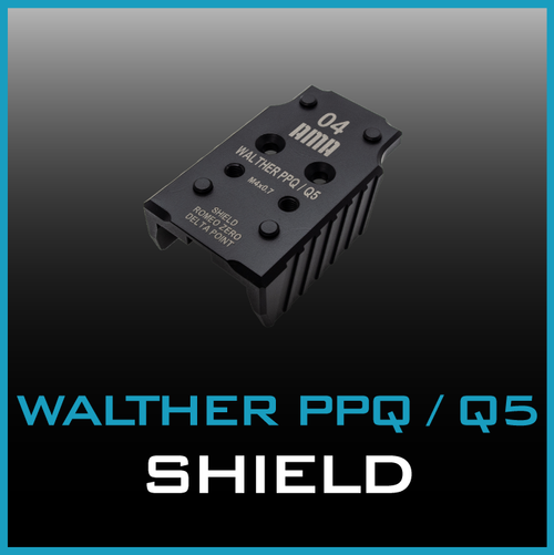 Shield/Leupold Adapter Plate for Walther PPQ/Q5 showing one side with title text.