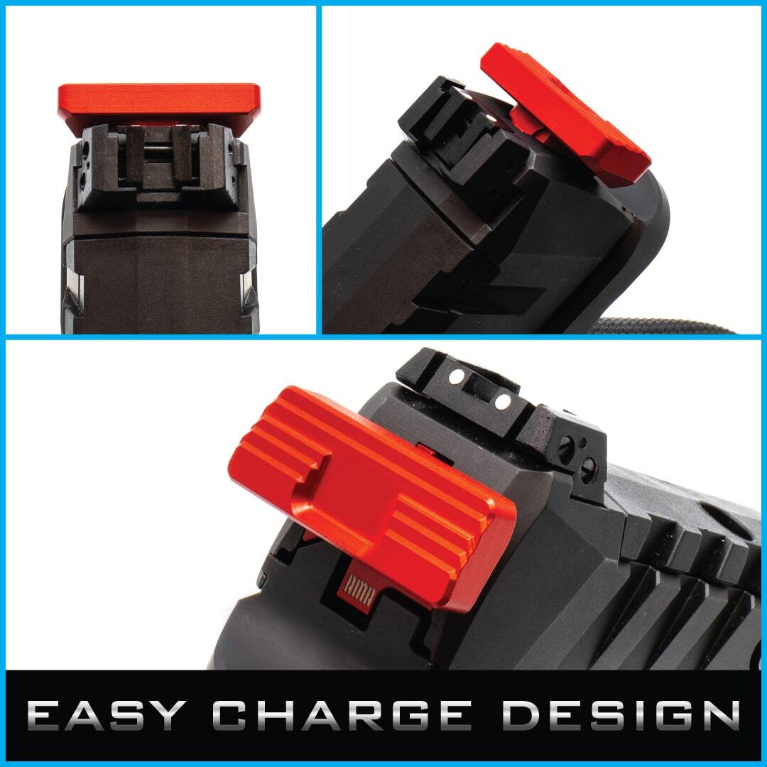 Easy Charge end cap shown on Walther PDP slide, in-use angle