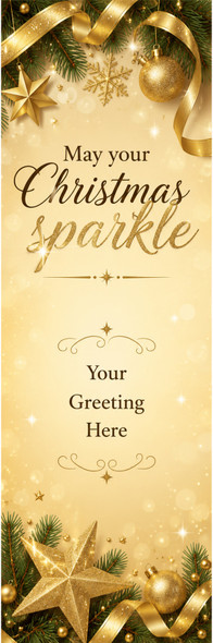 Merry Christmas gold sparkle personalized custom bookmark artwork – 2.75 x 8.5 inches