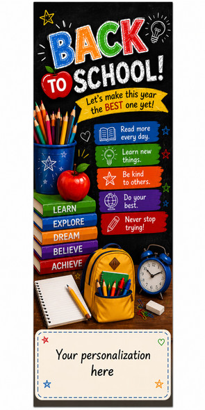 Back to School Theme 2" x 8" Personalized Premium 16pt Custom Bookmarks