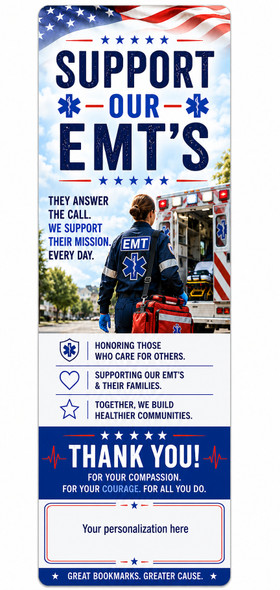 EMT First Responders Support Theme 2" x 8" Personalized Premium 16pt Custom Bookmarks
