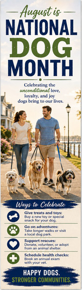 National Dog Month Ways to Celebrate personalized bookmark with dog owners walking dogs