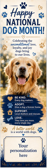 Personalized National Dog Month Every Dog Matters bookmark with golden retriever and adoption support messages