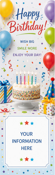 Kids Birthday Cake and Balloons Personalized Bookmark