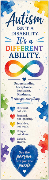 Autism different ability acceptance and inclusion personalized bookmark with watercolor puzzle pieces and rainbow infinity symbol – 2 x 8 inches