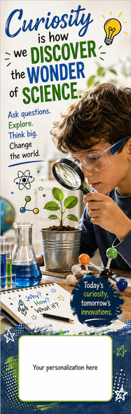 Discover the Wonder of Science personalized STEM bookmark artwork – 2.75 x 8.5 inches