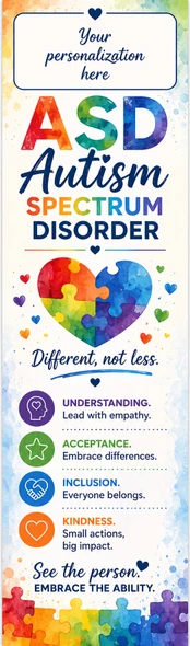 Autism acceptance and inclusion bookmark with ASD awareness message