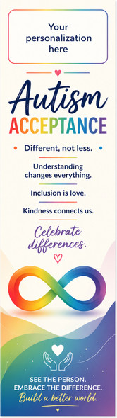 Personalized autism acceptance bookmark with rainbow infinity symbol
