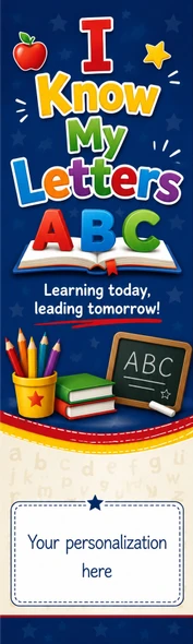 I Know My Letters personalized children's school bookmark with colorful ABC artwork