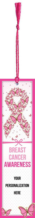 Breast Cancer Awareness, Pink Ribbon 2.75 x 8.5 Personalized Premium 16pt Custom Bookmarks with Pink Tassels