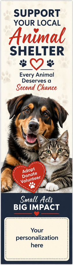 Support Your Local Animal Shelter personalized fundraising bookmark with dog and cat artwork
