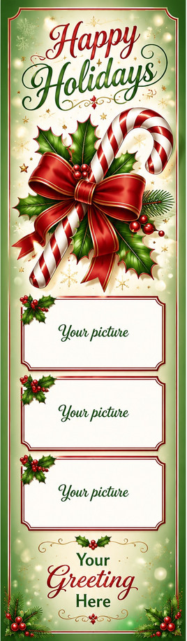 Happy Holidays Christmas candy cane personalized custom bookmark artwork – 2.75 x 8.5 inches