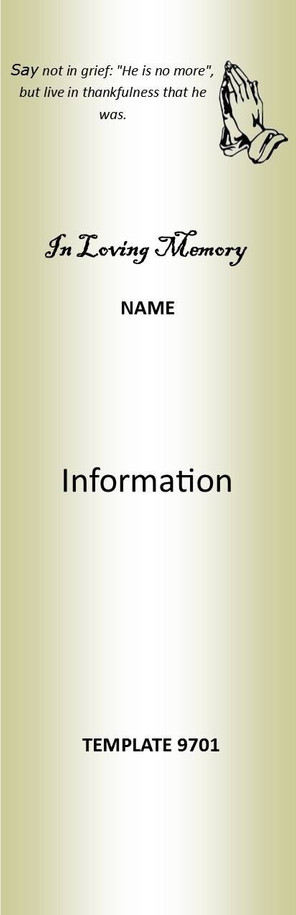 Funeral, In Loving Memory 2.75 x 8.5 Personalized Premium 16pt Custom Bookmarks