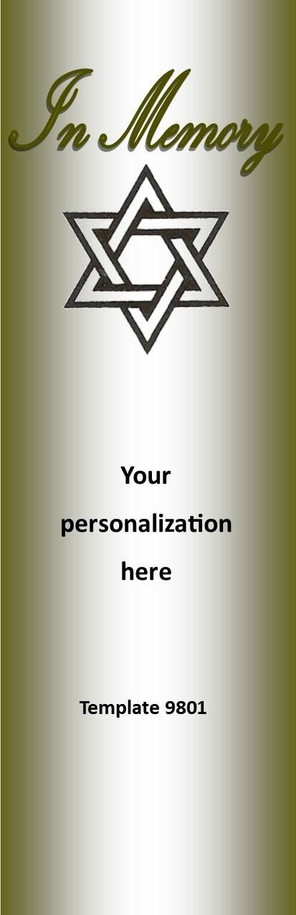 In Loving Memory, Jewish Star of David 2.75 x 8.5 Personalized Premium 16pt Custom Bookmarks