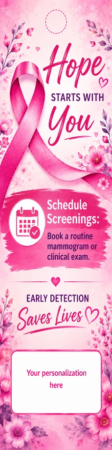 Hope Starts With You breast cancer awareness personalized custom bookmark, 2 x 8 inches