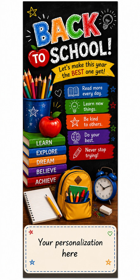 Back to School Theme 2" x 8" Personalized Premium 16pt Custom Bookmarks