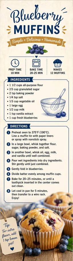 Blueberry Muffins recipe bookmark front – personalized 2 x 8 inches