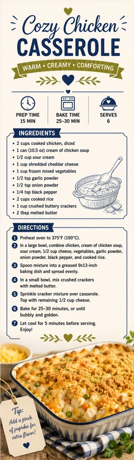 Chicken Casserole recipe bookmark front – personalized 2 x 8 inches