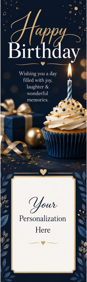 Happy Birthday Navy and Gold Personalized Bookmark