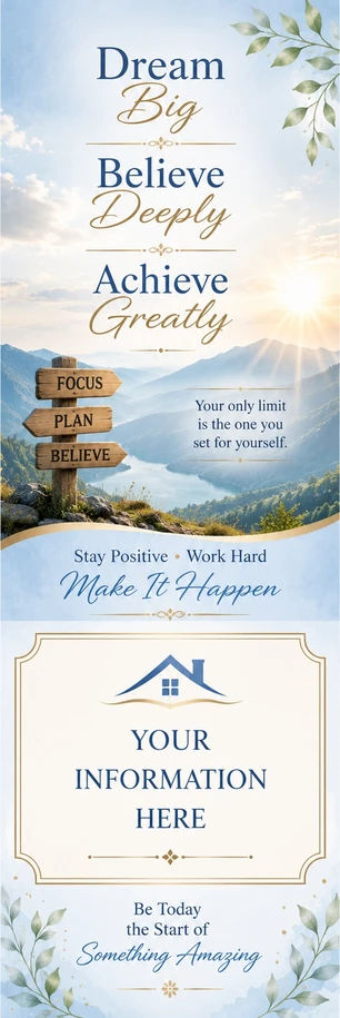 Dream Big Believe Deeply Achieve Greatly personalized motivational bookmark – 2 x 8 inches