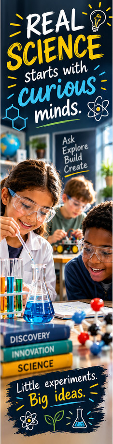 Real Science Starts with Curious Minds personalized STEM bookmark artwork – 2 x 8 inches