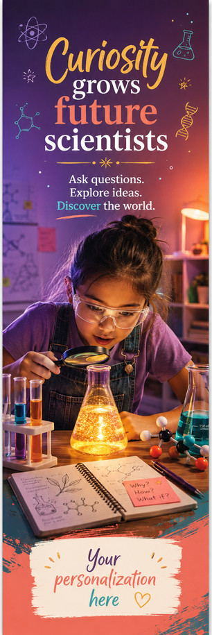 Curiosity Grows Future Scientists personalized STEM bookmark artwork – 2.75 x 8.5 inches