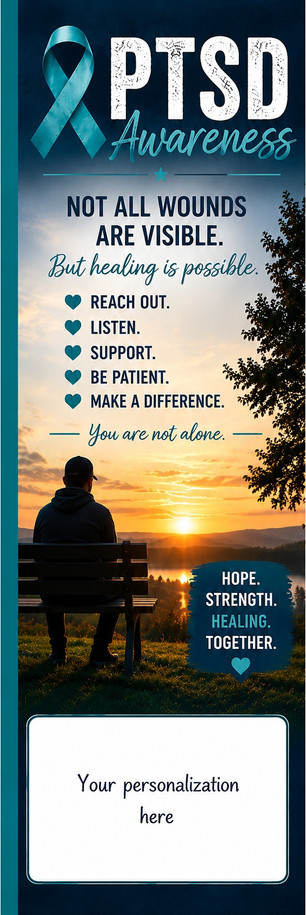 PTSD awareness bookmark with a message of support and encouragement