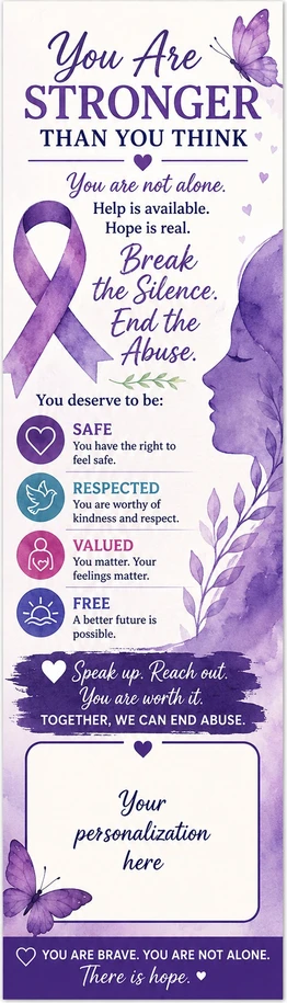 Domestic Abuse Awareness personalized bookmark design
