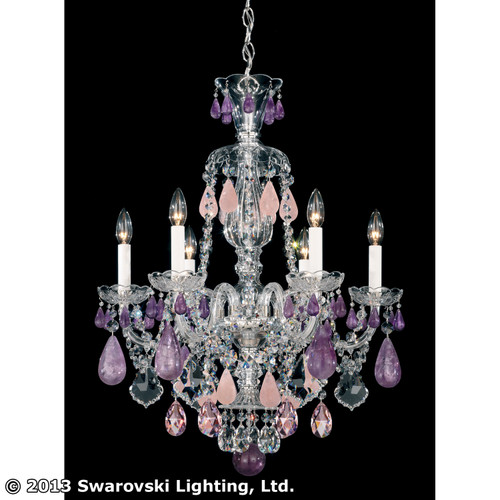 Schonbek Hamilton Rock Crystal Six Light Chandelier in Polished Silver - 5535AM