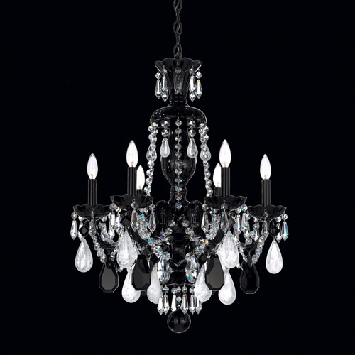 Schonbek Hamilton Rock Crystal Six Light Chandelier in Jet Black - 5535BK