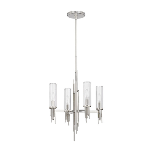 Alora Torres Four Light Chandelier in Polished Nickel/Ribbed Glass - CH335418PNCR