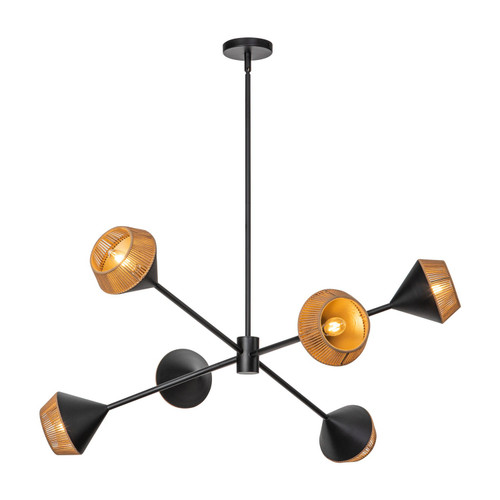 Alora Daphne Six Light Chandelier in Matte Black/Brown Cotton Rope - CH633638MBBR
