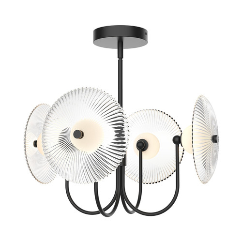 Alora Hera LED Pendant in Matte Black/Clear Ribbed Glass - PD417904MBCR
