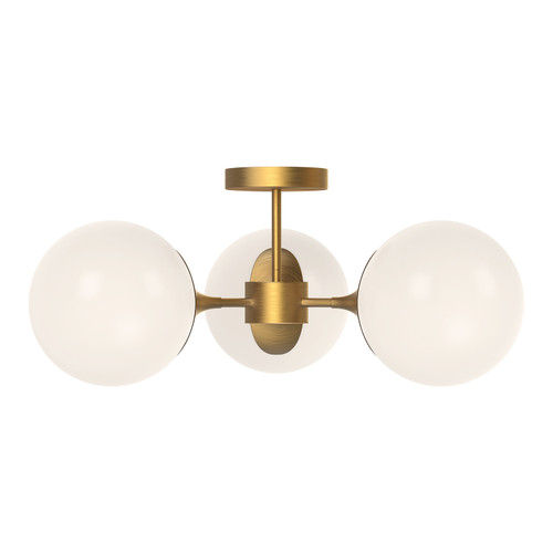 Alora Nouveau Three Light Semi-Flush Mount in Aged Gold/Opal Matte Glass - SF505326AGOP