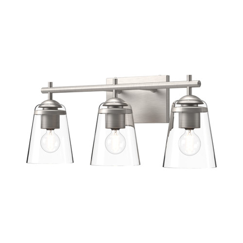 Alora Addison Three Light Bathroom Fixtures in Brushed Nickel/Clear Glass - VL638221BNCL Alora Addison Three Light Bathroom Fixtures in Brushed Nickel/Clear Glass - VL638221BNCL