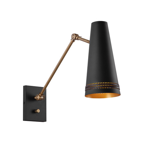 Alora Brickell One Light Wall Sconce in Matte Black/Hazelnut Leather - WV342105MBHL